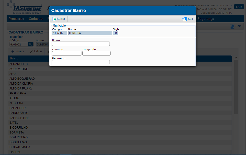 Cadastro Bairros